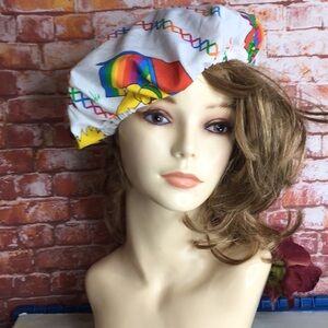 Vintage Handmade Colorful Rainbow Bonnet Scrub Hat